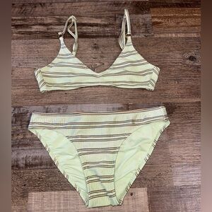Aerie Ribbed Striped Bikini Set XXS Pastel Green Real Good Scoop Top